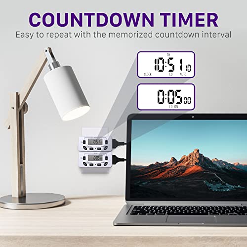 Fosmon 7 Day Programmable Digital Timer For Electrical Outlets, Indoor Plug-In Light Timer Switch, Grow Light Timer 125V 15A Electric Wall Timer For Appliance, Lamp, Aquarium, Reptile Lights - 2 Pack #TOP1
