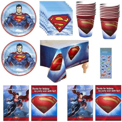 Superman Birthday Party Supplies Bundle includes 16 Lunch Plates, 16 Napkins, 16 Cups, 1 Table Cover, 16 Party Invitations, 16 Thank You Notes image 3