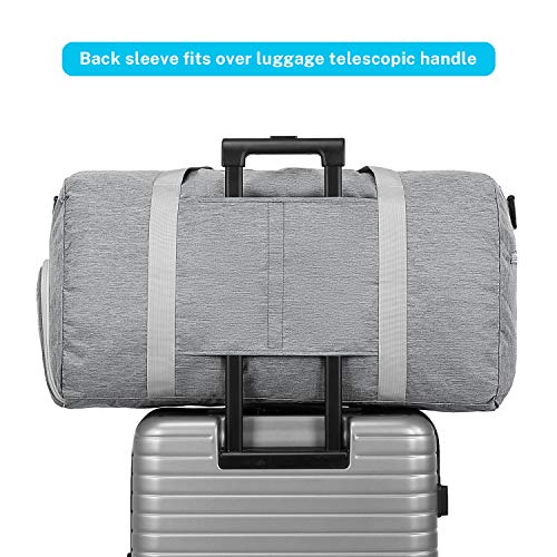 Gonex Travel Duffel Bag Gym Bag Workout Bags with Shoe Compartment, 65L Foldable Sports Duffle Carry On Bag Weekender Bag for Gym Shopping Home Storage, Gray