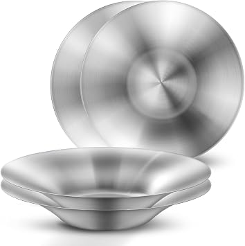 WAGENSTEIGER A Set of 4 Stainless Steel Dinner Plates, Salad Bowls, Spaghetti Serving Platters, Buffet Party Pans, Catering Trays, Classic Brushed Finish, Great for Both Hot & Cold Dishes 4