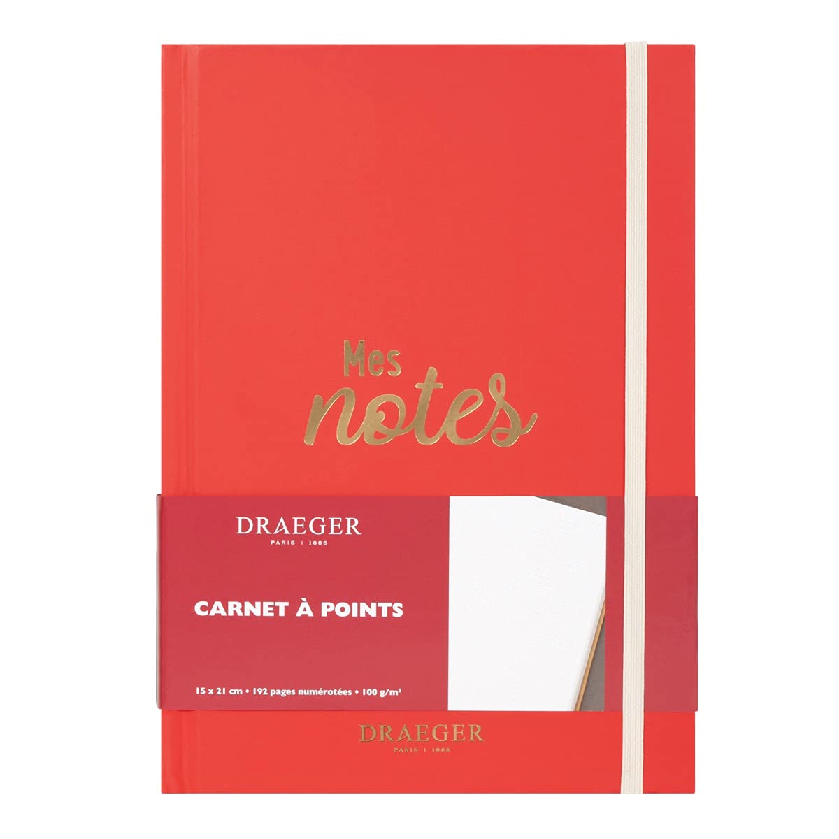 Draeger Paris Notebook with Dots, Bullet journal, red, A5, Red and Gold