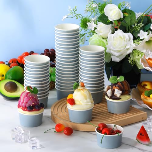 Image of Maxdot 60pcs 3oz Dessert Cups, Disposable Ice Cream Cups, Paper Frozen Yogurt Bowls, for Hot and Cold Foods, Suitable for Gelato or Mousse(Gray blue)