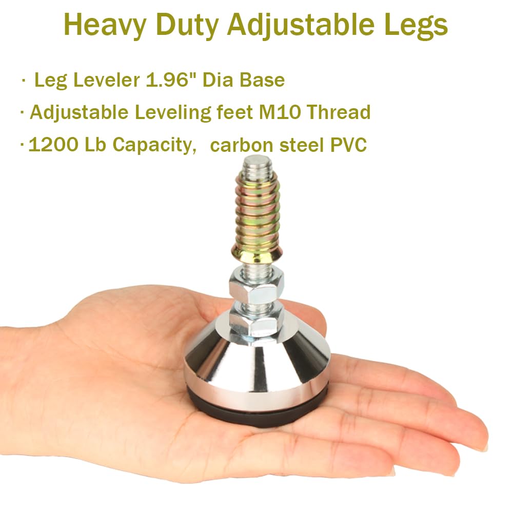 Niveladores de patas para muebles, patas ajustables resistentes, base de 1.97 pulgadas de diámetro, patas de nivelación ajustables, rosca M10, capacidad de 1200 libras, inserciones de