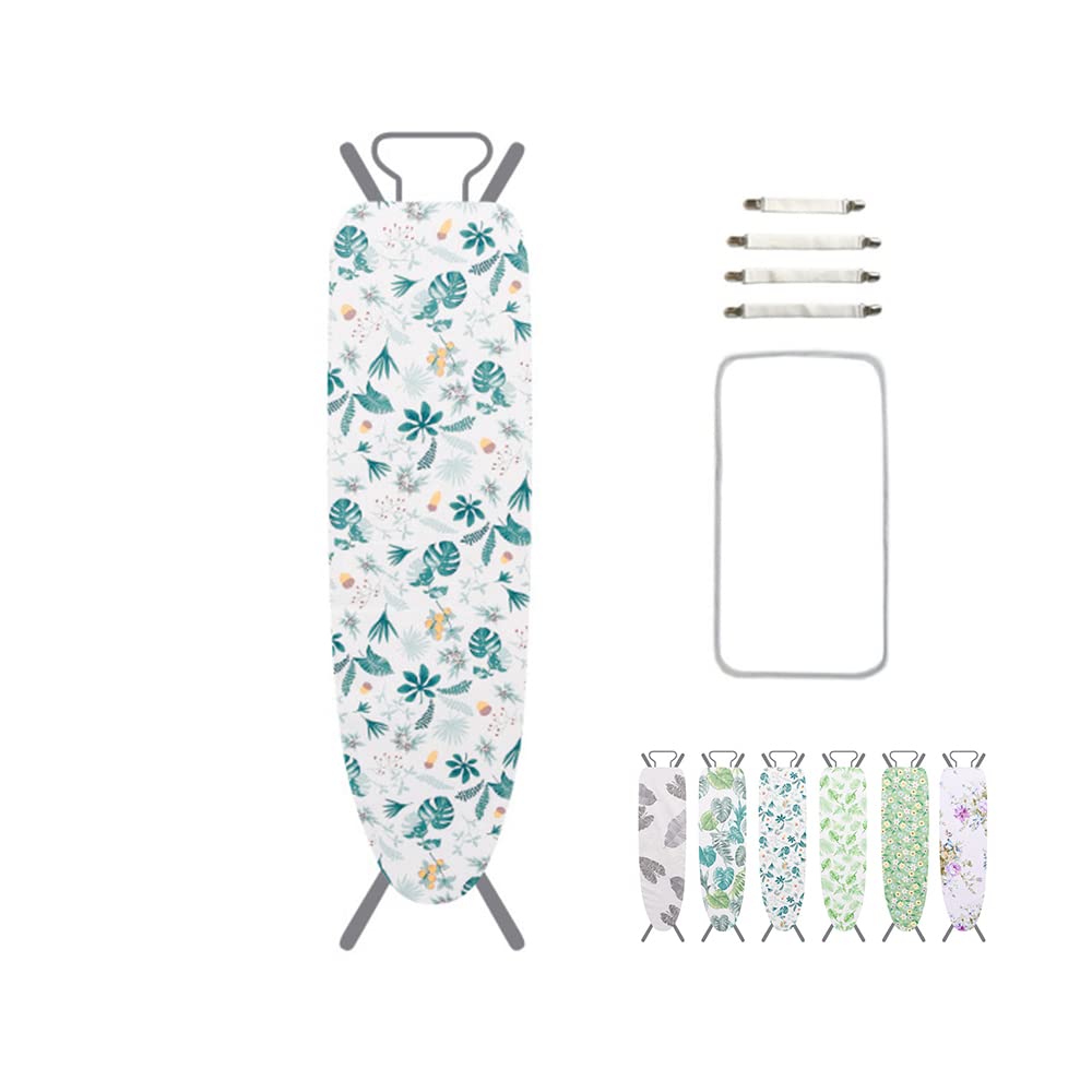 Highdi Leaves Ironing Board Cover 137X42cm, Resist Scorching Ironing Board Cover, Plant Floral Pattern Ironing Board Cover With 4 X Clips And 1 X Protective Scorch Mesh Cloth (,137X42cm)