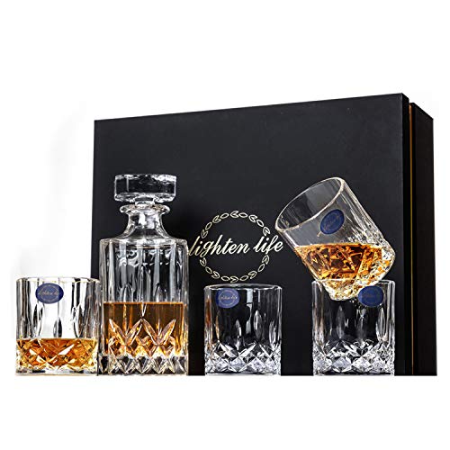 Lighten Life 5-Piece Whiskey Decanter Set,Crystal Whiskey Decanter with 4 Glasses in One
