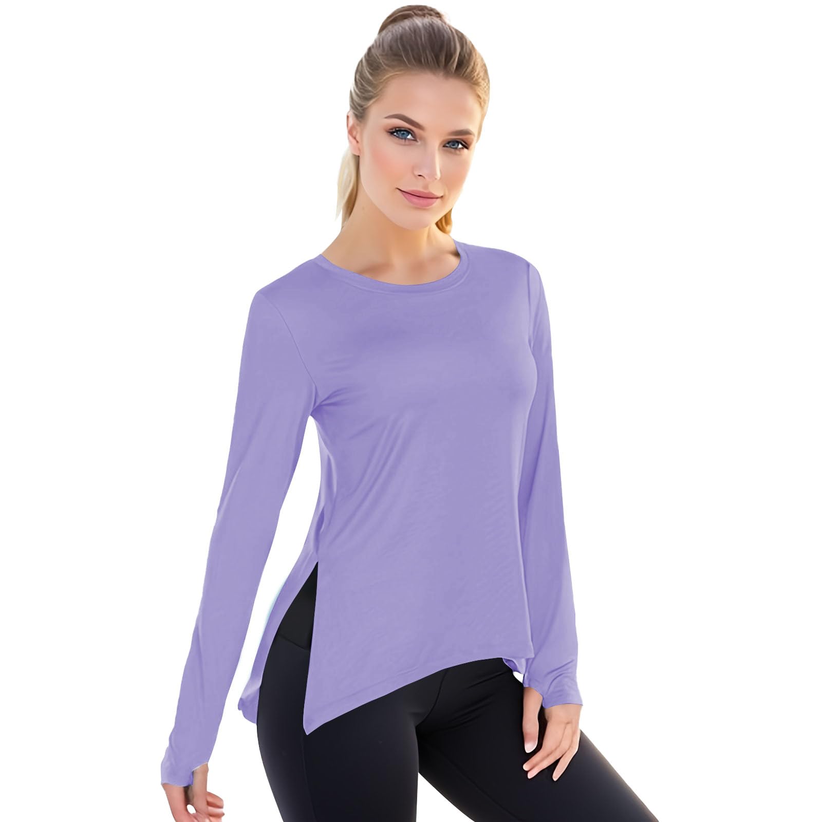 Womens UPF 50+ Sun Shirts Long Sleeve UV Sun Protection Asymmetrical Hem Side Split Lightweight Quick Dry SPF Rash Guard Workout Hiking Outdoor Tops Purple XL