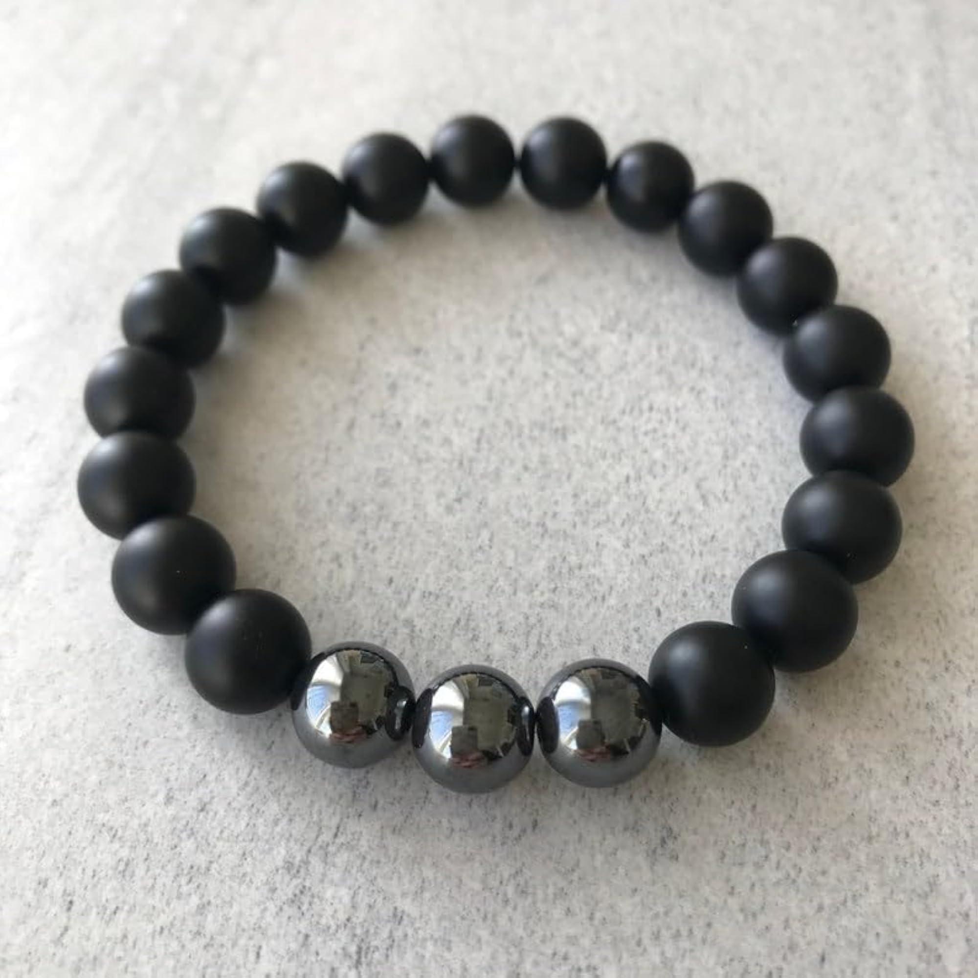 Natural Matte Onyx & Hematite 8mm Round Bead Stretchable Bracelet, Unisex