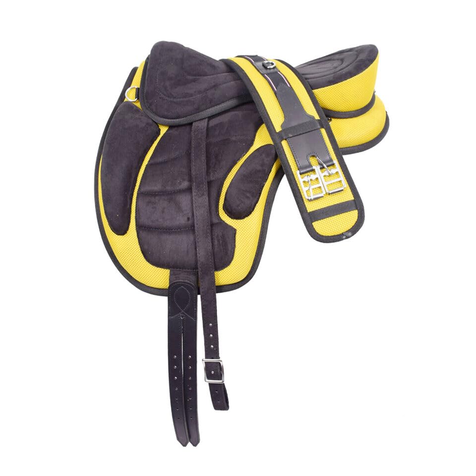 Sella per cavallo inglese senza alberi sintetica multiuso fatta a mano set di staffe di supporto giallo