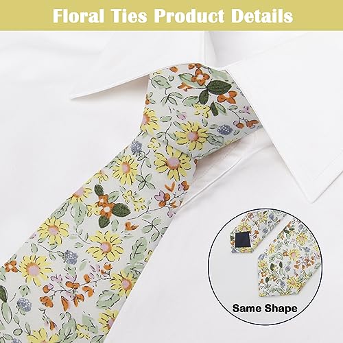 Image of Mantieqingway Men Skinny Tie Cotton Floral Necktie for Wedding Groomsmen Tie