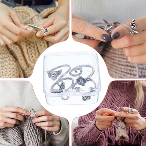 image for Molain 4 Pcs Knitting Crochet Loop Ring for Fingers Metal Open Yarn Gu