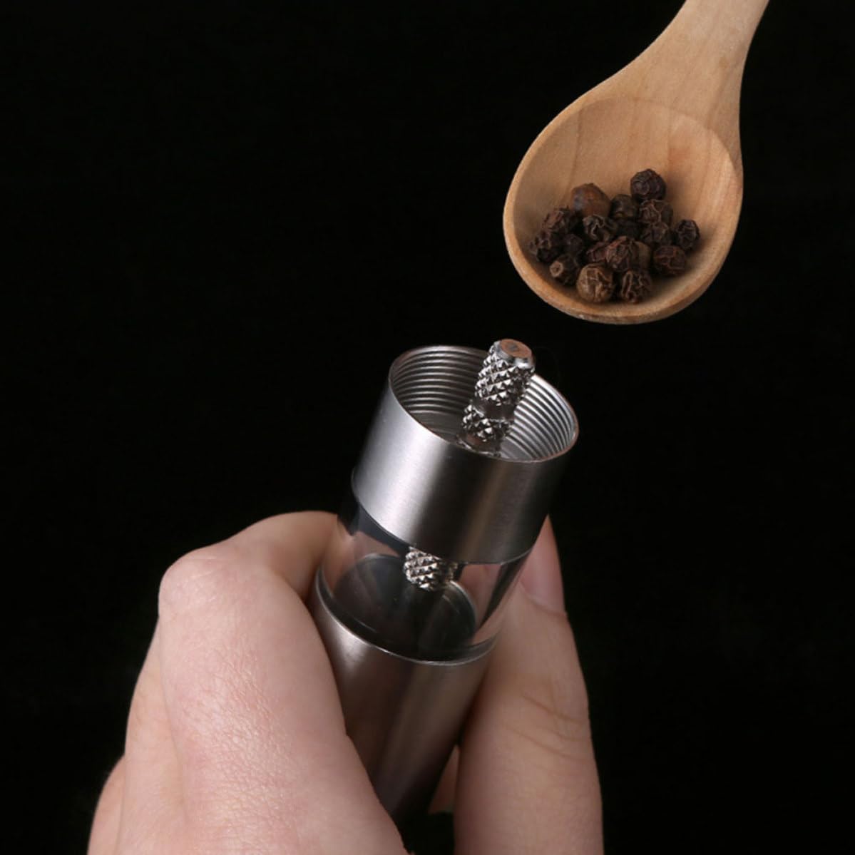 Molinillo de Especias Manual de Acero Inoxidable Diseño Compacto Presión para Moler Pimienta y Otras Especias Cocina