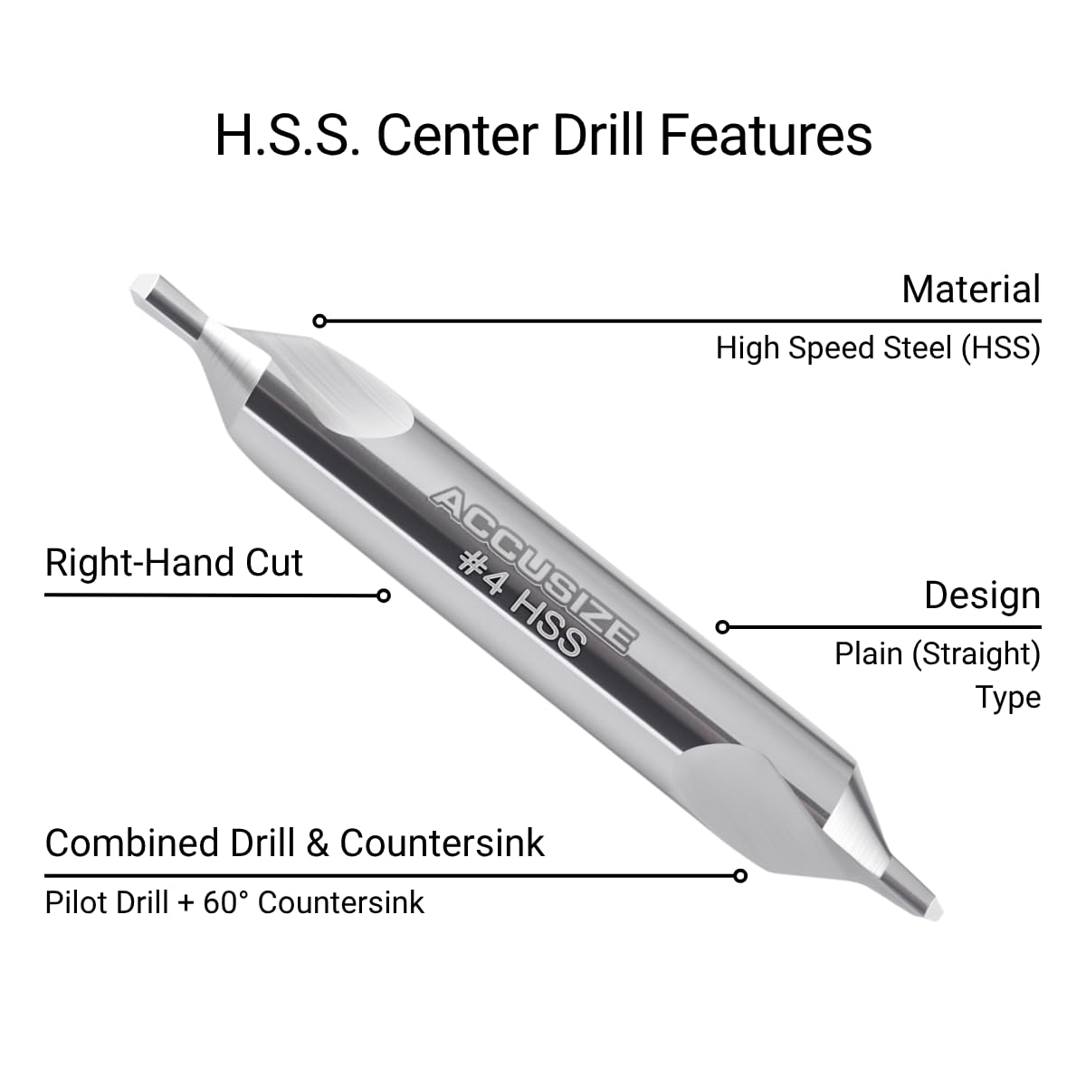 Accusize Industrial Tools 10 Pcs No.4 5/16'' by 1/8'' by 2-1/8'' HSS Center Drill Bits, 60 Deg, 0530-0400x10