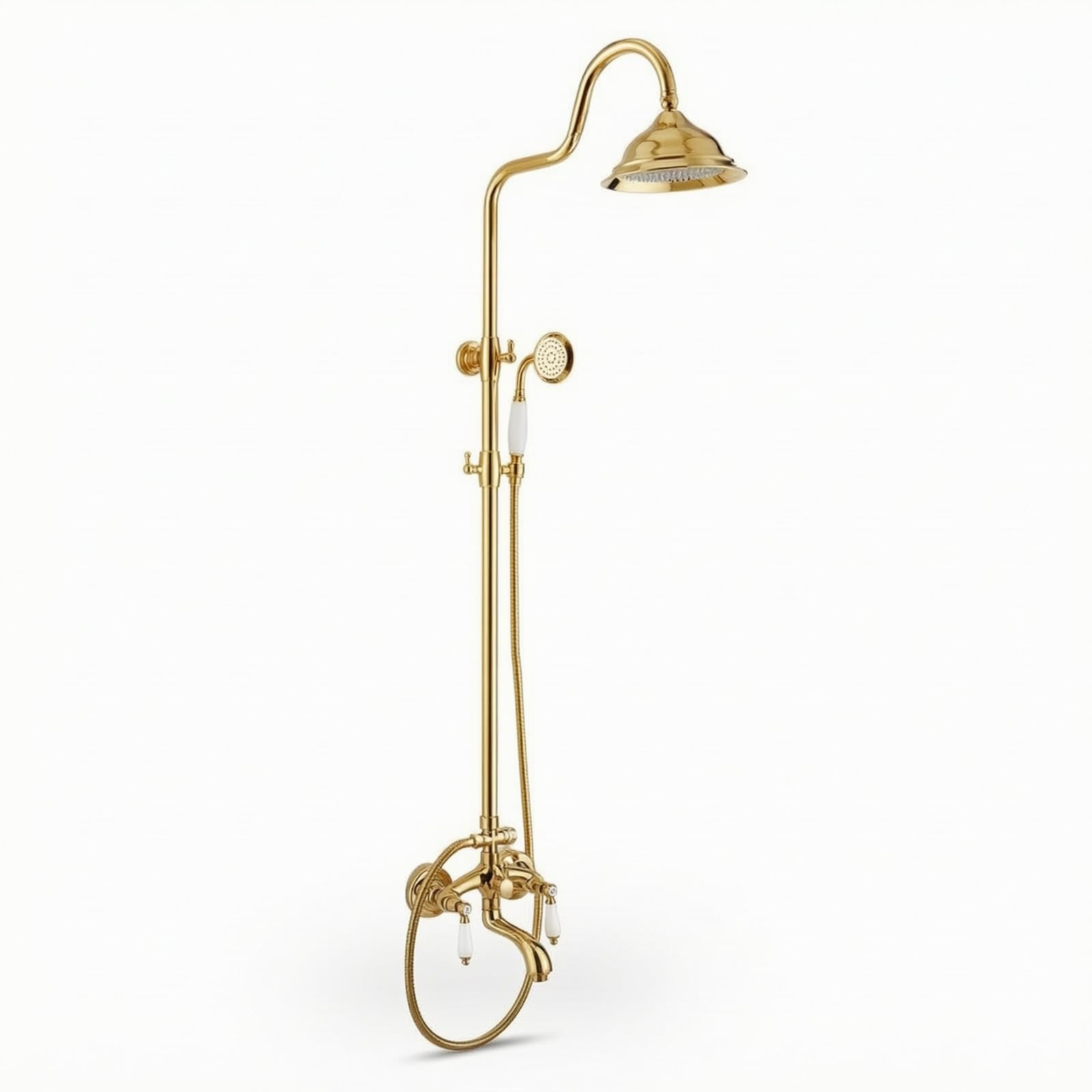 rockible Rubinetteria Doccia Ceramica Doccia Soffione Doccetta Miscelatore Deviatore Beccuccio Vasca Corpo in Ottone Estetica Retrò Elegante Montaggio a Adatto, Maniglie In Ceramica