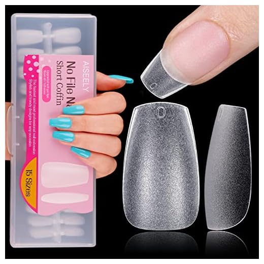 360 Pzs Uñas Postizas Transparentes de Gel, AISEELY Kit Uñas de Gel de Resina de Ataúd Cortas para Extensiones de Uñas, Puntas de Uñas Nail Tips para Salón y Uso Doméstico, 15 Tamaños Tips Uñas