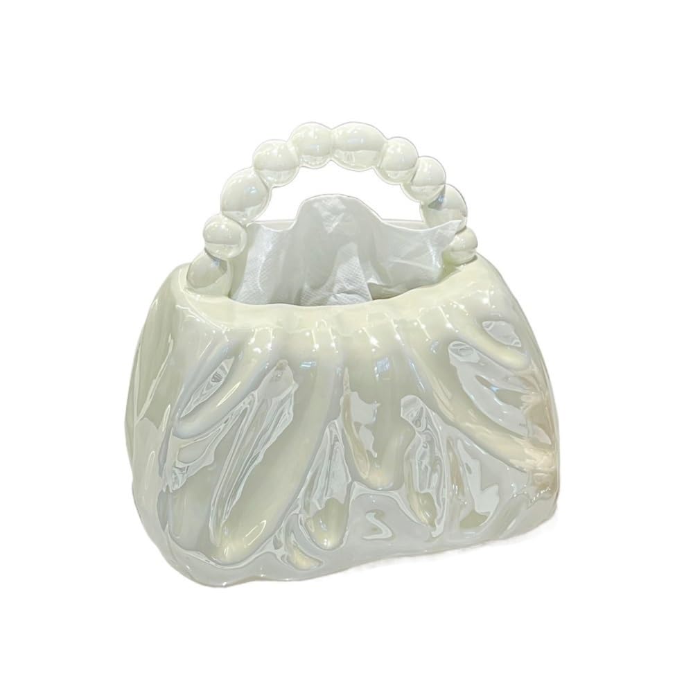 Tissue Case Tote Bag Tissue Box Home Desktop Decorations Ceramic Holder Tissue Dispenser(White)