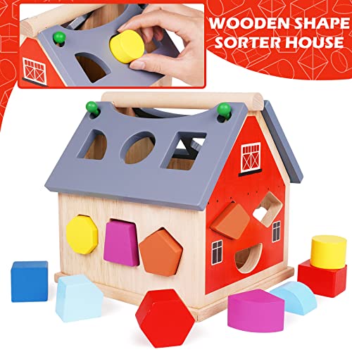 Iwutefet Wooden Activity Cube Shape Sorter Box Montessori Toys 4 In 1 Busy House Activity Center For Toddlers To Develop Fine Motor Skills With Bug Catch Game - Kids Early Learning Educational Toy #TOP2