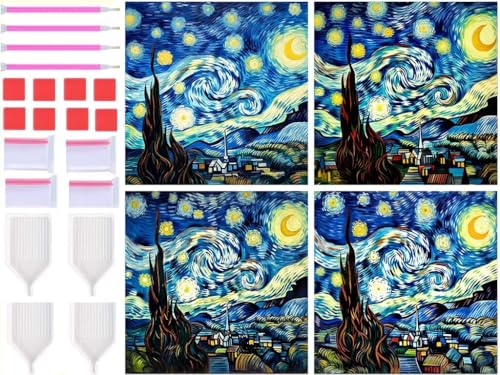 Kit Diamond Painting 5D Van Gogh | Lot de 4 broderies diamants carrés 40x40cm