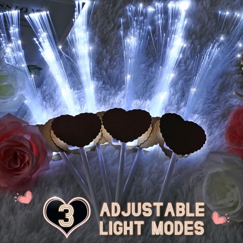 Tujoe SEW-TUJOE-0339 50 Pcs White Fiber Optic Wands Long Wedding Sparklers Heart Shaped Kraft Paper Led Glow Sticks Light Up Wand thumb #3