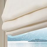 Artdix Cordless Linen Roman Shades, Beige White Custom Fabric Room Darkening Roman Window Shades Bli