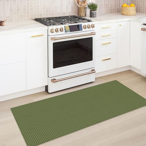 KOZYFLY Runners for Hallways 2x5 ft Washable Kitchen Runner Non Slip Rubber Backed Hall Runners Cotton Entryway Runner Rugs Floor Carpet for Indoor Backdoor Bedroom Kitchen, Olive Green/Earthy Green