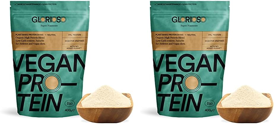 Proteína Vegana Sabor Neutro en Polvo 100% Bio - 400 g - Ideal para Dietas, Aumentar o Mantener Masa Muscular - Sin Lactosa ni Gluten - Glorioso Super Nutrients (Paquete de 2)