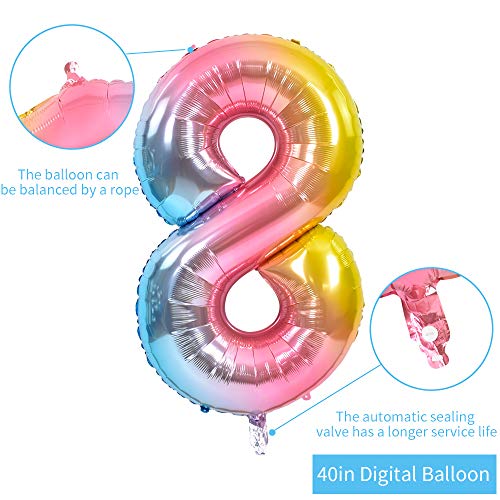 Image of TONIFUL 40 Inch Rainbow Large Numbers Balloons 0-9, Number 8 Digital 8 Helium Balloons, Foil Mylar Big Number Balloons for Birthday Party Anniversary Supplies Decorations