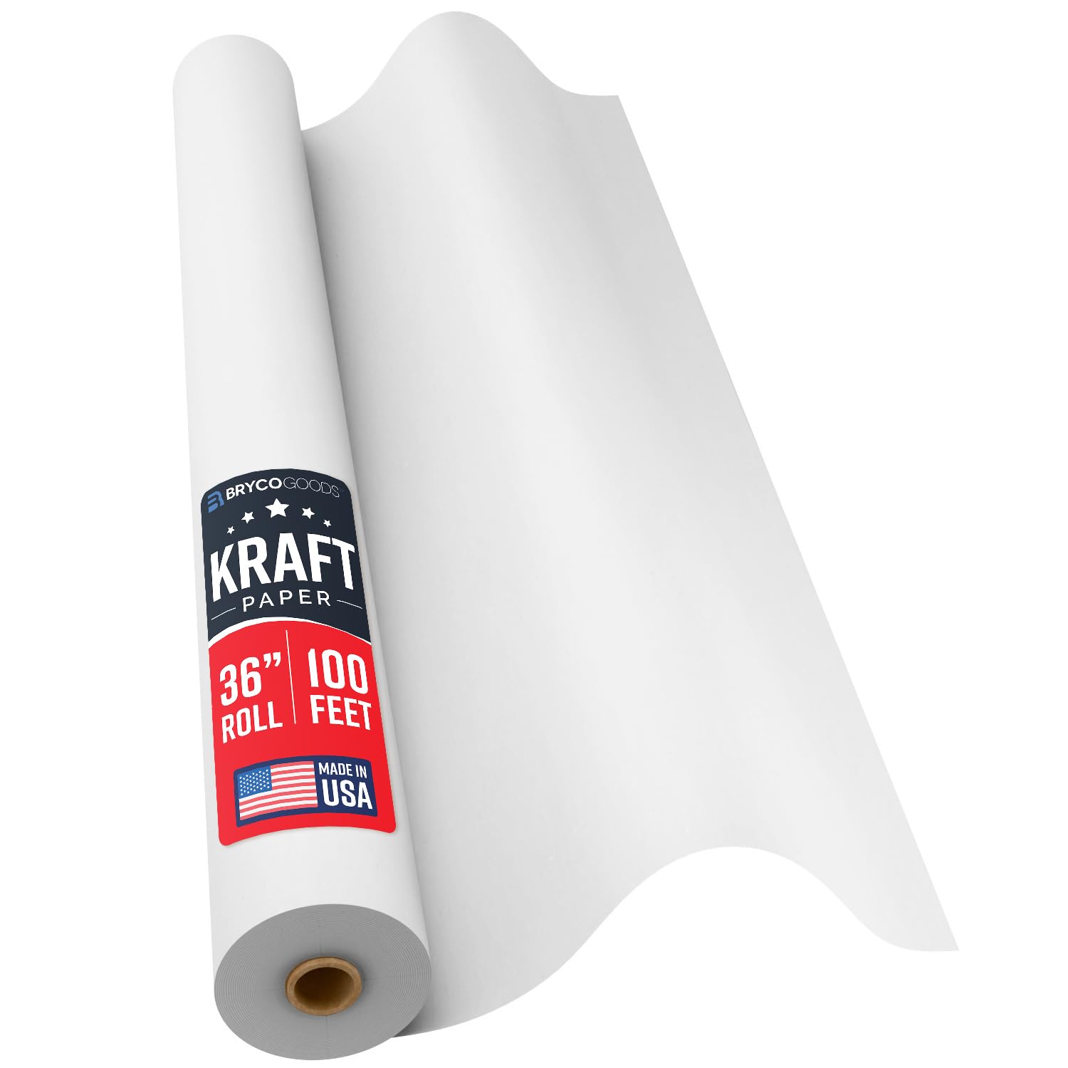 White Kraft Arts and Crafts Paper Roll - 36 inches by 100 Feet (1200 Inch) - Ideal for Paints, Wall Art, Easel Paper, Fadeless Bulletin Board Paper, Gift Wrapping Paper and Kids Crafts - Made in USA