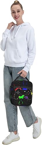 Miniatura 8 de Bolsa de almuerzo con diseño de videojuegos para niños y niñas, reutilizable, con joystick, aislada, bolsas de comida portátil para la escuela,
