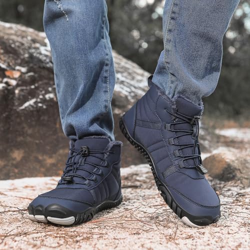 Image of Men's and Women's Barefoot Hiking Boots | Zero Drop Winter Snow Boots with Wide Toe Box | Slip-On Waterproof Ankle Booties | Minimalist Five-Finger Sneakers for Outdoor Hiking and Walking