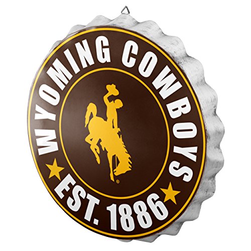 FOCO NCAA Bottle Cap Wall Sign, Wyoming Cowboys, Sports/Fan Cave, Metal, 12.5 inches