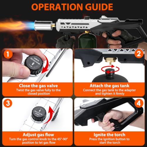 Image of Propane Torch Gun, Flamethrower Blow Torch with Adjustable Flame, Multipurpose Cooking Torch for BBQ, Searing Steak, Camping, Charcoal Lighter & Small Welding (Tank Not Included)