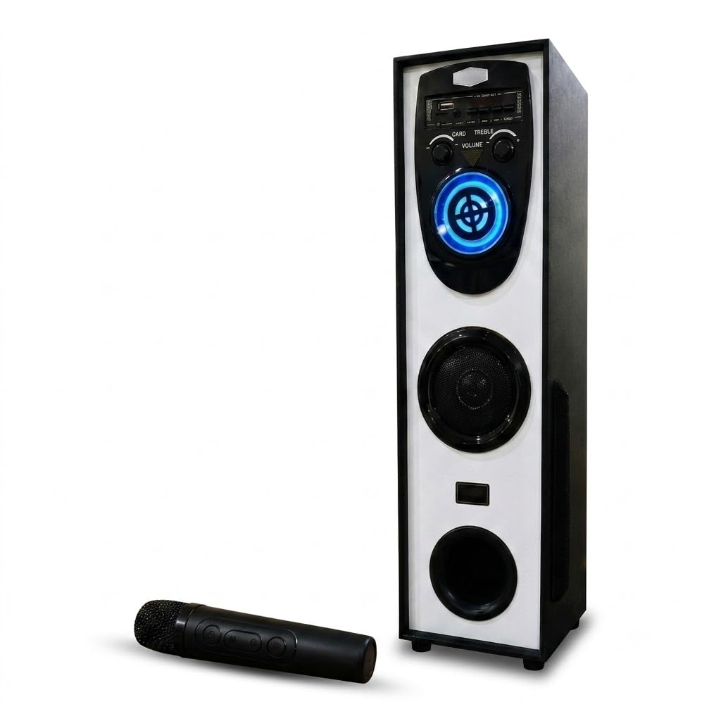 DRUMSTONE (with 10 Years of Brand Warranty) Tower Speaker with Wireless Mic Portable Multimedia Sound System for Home Karaoke & Parties with 5.25 Inch Bass Woofer & LED Lights, 18 Inch-image-21