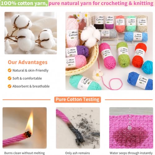 Image of Coopay 1OO% Cotton Yarn for Crocheting, 20 Pack High Twist Crochet Yarn | Mini Baby Soft Yarn - 5ply of 25g /64Yds - #2 Sport Crochet Yarn for Beginners & Starter, Thin Colorful Yarns Set for Crafts