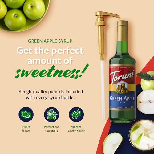 Image of Torani Green Apple Syrup for Drinks, Flavoring for Sodas and Cocktails, Glass Bottle with Pump Included, 25.4 Fl Oz