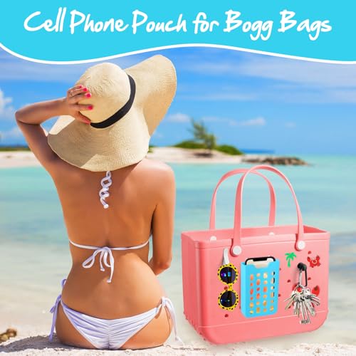 Palksky Phone Holder for Bogg Bag, Beach Bags Cell Phone Holder Silicone, Beach Tote Bag Attachments Accessories (Blue)2