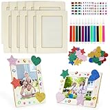 10 Stück Holzbilderrahmen zum Bemalen, 20x15cm Bilderrahmen Zum Bemalen mit Glitter SchaumSticker, Glitzersteine, Farbpinsel, Kunstharzschmuck, Bilderrahmen Selbst Gestalten für Kindergeburtstage