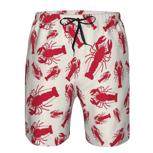 Red Lobster Print Men's Swim Trunks Quick Dry Beach Shorts with Pockets Lining Swimwear Bathing Shorts4