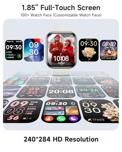 Image of Woneligo Smart Watch for Women, Answer /Make Calls, Alexa Built-in, 1.85 inch Touch Screen Fitness Tracker for Android & iPhone, Heart Rate /Sleep /SpO2 Monitor Smartwatch, Waterproof (White)
