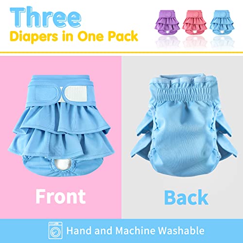 Image of Reusable Dog Diapers Female 3 Pack Washable Premium Highly Absorbent Doggie Diaper, Flexible Puppy Diaper, Durable Leak-Proof Dog Diapers for Period Heat Incontinence Puppy Training, L