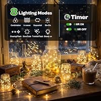 Mini Aufladbare Lichterkette mit Timer, 5M 50LED Warmweiß LED Lichterketten mit Wiederaufladbar USB-Kabel, Wasserdicht 8 Modi Lichterkette für Innen & Außen Weihnachten Hochzeit Party Garten (2 Stück) – Ansicht 4