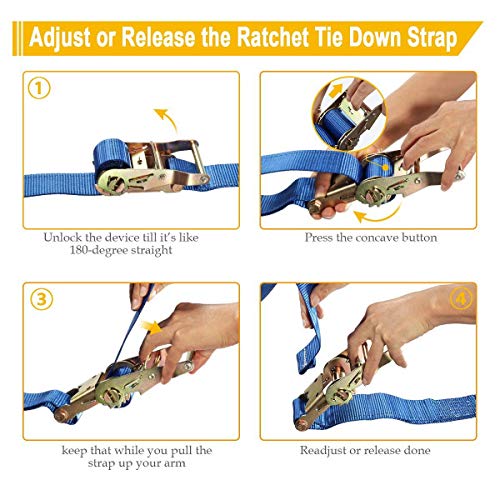 Partsam 2Pack E-Track Ratchet Tie-Down Straps 2" X16' Atv Mower Tire Straps Tie Down Kit 4400 Lbs W/Etrack Spring Fittings & Ratchets & Heavy Duty Polyester Webbing Tie-Down Straps (Blue) #TOP4