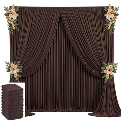 Image of 50x10ft Brown Backdrop Curtain for Wedding Parties Wrinkle Free Fabric Brown Drapes Backdrop Decoration for Baby Shower Birthday Photography Decoration 10 Panels, 5ft x 10ft
