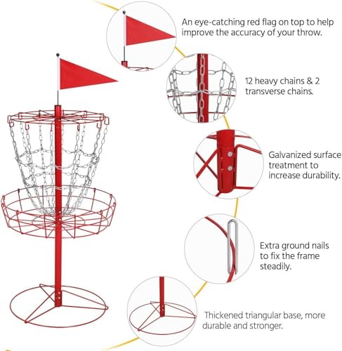 Image of Yaheetech Disc Golf Basket Portable Disc Golf Practice Set 12 /24 Chain w /Basket Target and Double Steel Chains for Outdoor