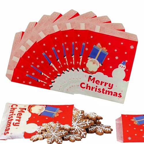 100pcs 5x7 Christmas Paper Candy Sweet Xmas Santa Snowman Paper Bag for Sweet Treat Party Bags for Kids Girls Boys Christmas Bag Wedding Birthday Party Buffet Confectionery Stall