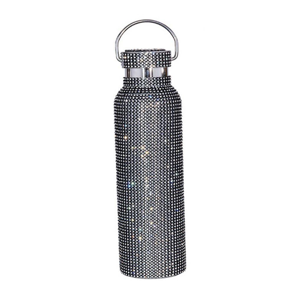 susiodeu Glitter Vacuum Flasks Stainless Steel Insulated Rhinestone Thermos with Handle Handmade Tea Water Bottle Kettle Cup Home Car, Black/750ml