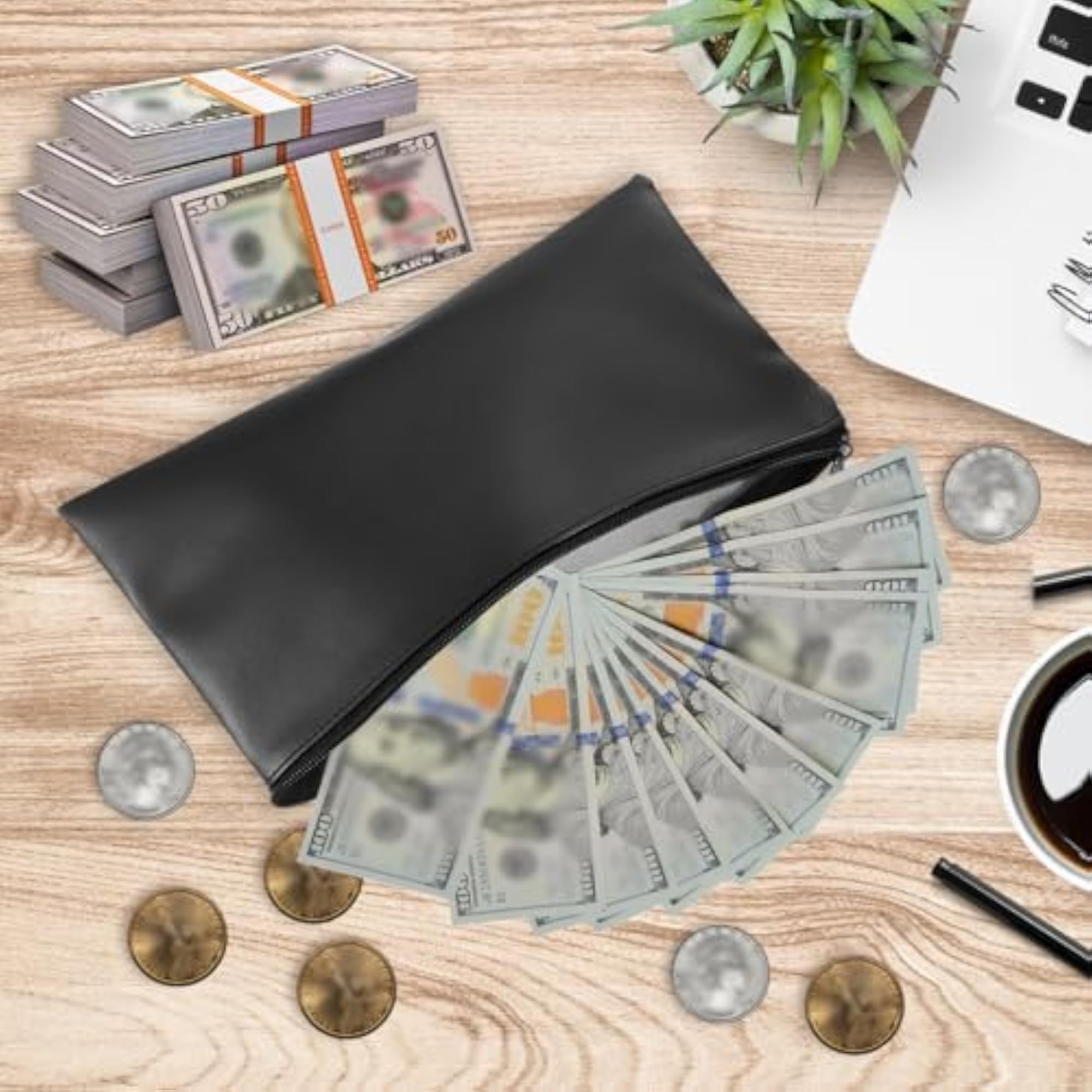 11"x 6" Black Bank Deposit Bag, 6Pcs