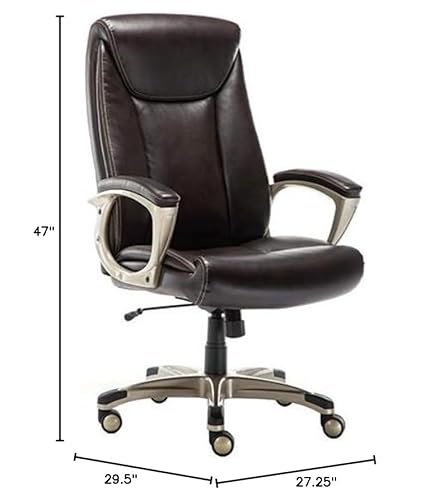 Amazon Basics Bonded Leather Big & Tall Executive Office Computer Desk Chair, 350-Pound Capacity, Brown, 29.5" D X 27.25" W X 47" H #TOP5