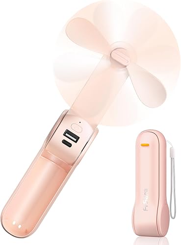 Miniatura 1 de FrSara Mini ventilador de mano recargable, pequeño ventilador de mano plegable, potencia eólica mejorada, tres velocidades de viento, batería de