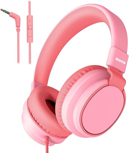 MIDOLA Auriculares para niños, volumen limitado, 85110 dB, con cable, sobre la oreja, plegable, con cable en línea, AUX de 0.138 in, micrófono de