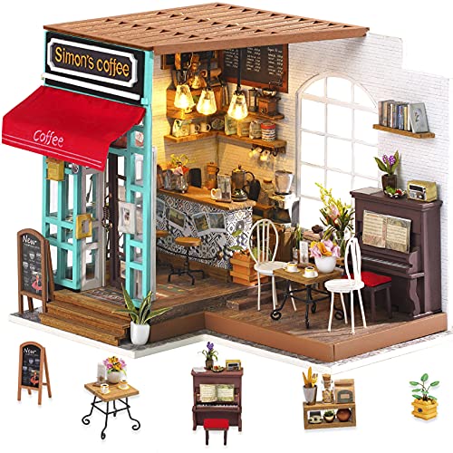 Preisvergleich Produktbild Rolife 3D Holz Puppenhaus mit Licht Miniatur Kaffee Haus DIY Modell Kit-Tops Spielzeug für Kinder 14 15 16 17 Jahre alt up Erwachsene(Simmon's Coffee)